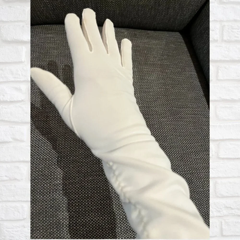 Vintage White Cotton Ruched Opera Gloves for Small Hands‎ – Elegant Formal